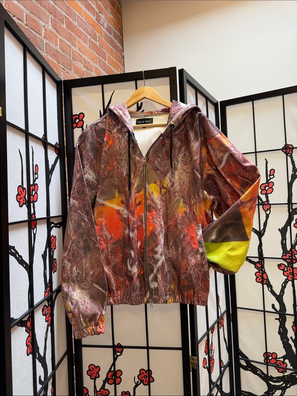 Drink Sexy Brown Multi-Color Hooded Bomber Jacket